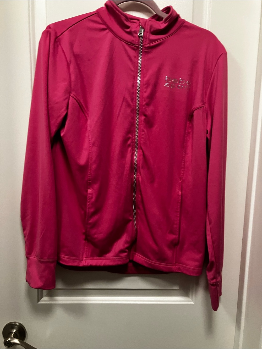 Bebe Sport Hot Pink Rhinestone Full Zip Track Jacket Size Large Y2K Activewear